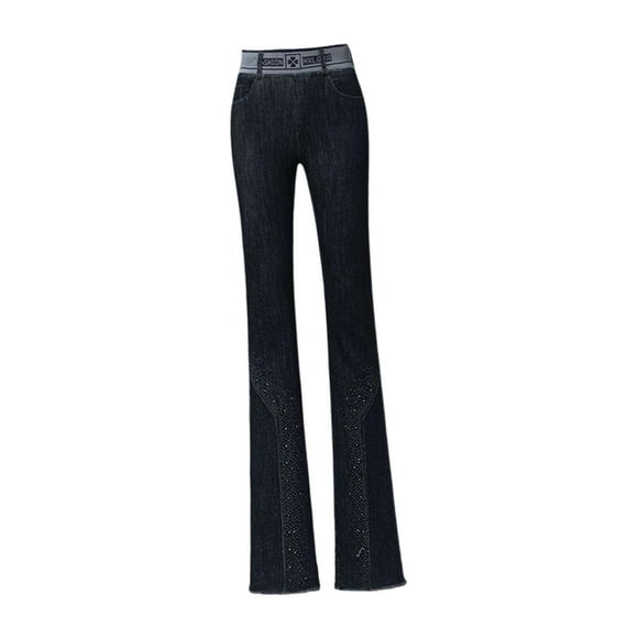 Pantalones vaqueros de mujer a la moda, con bolsillos, cintura alta, cómodos, corte recto. negro