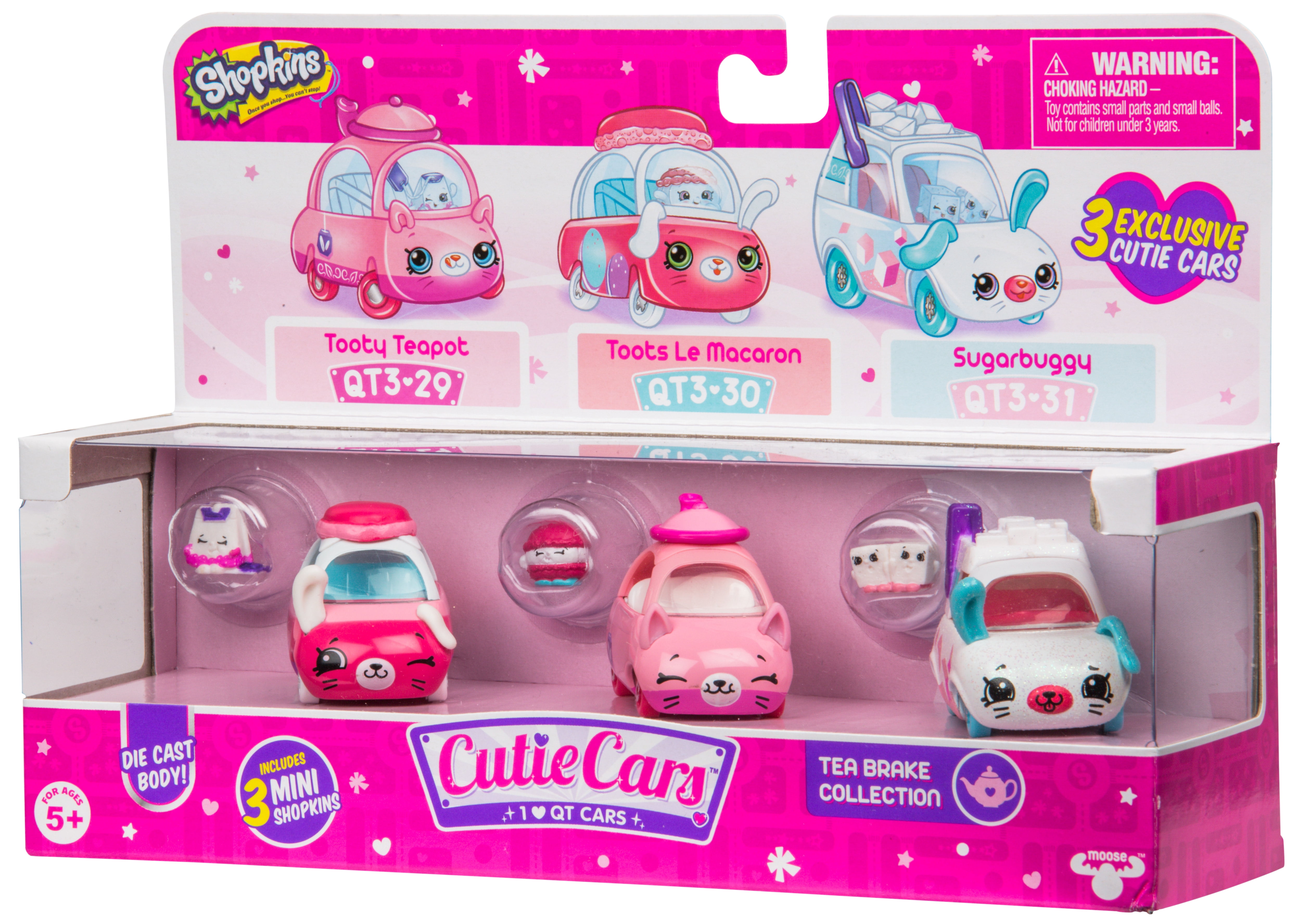 Shopkins Cutie Cars Set Of 3 Peely Apple, Kiwi & Strawberry & Exclusive  Figures