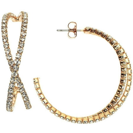 X & O Handset Austrian Crystal Rose Gold-Plated 35mm Bypass Earrings