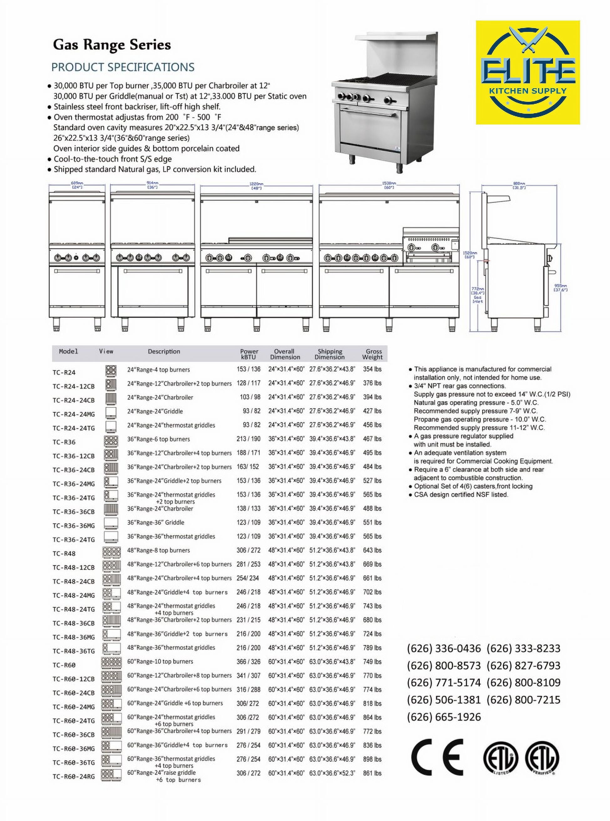 36 in. Commercial Oven Range 2 Hot Grates and 24" Flat Griddle Stove NSF 153,000BTU