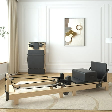 Syedee Pilates Reformer Machine, Wood Pilates Machine Bed Yoga Exercise Strength Training Equipment for Home Workout