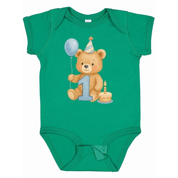 Inktastic First Birthday Cute Teddy Bear with Balloon Boys or Girls Baby Bodysuit