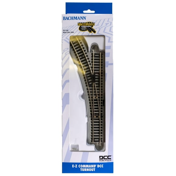 Bachmann Trains - E-Z COMMAND DCC EQUIPPED TURNOUT â€“ LEFT - NICKEL SILVER E-Z TRACK With Grey Roadbed - HO Scale, Medium