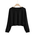 thumbnail image 5 of Shpwfbe Crop Tops Fall Fashion Women'S Solid Color Round Neck Casual Long Sleeve Cropped Sweater Top Hoodies Black L, 5 of 5