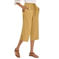 thumbnail image 2 of Women's Drawstring Capris with Pockets Elastic Waist Split Wide Leg Linen Capri Pants for Lounge Beach Summer (XL, Yellow), 2 of 8