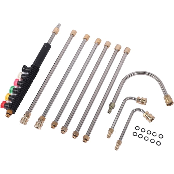 9FT Pressure Washer Extension Wand, 6 Nozzle Tips Pole, Curved Rod with 0, 15, 25, 40, 65 Degree Tips & 1/4in Quick Connect, Ideal for Most Pressure Washers Up to 4000 PSI