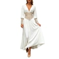 thumbnail image 2 of WPPGONE Wedding Guest Dresses for Women V-Neck Long Sleeve High Waist Draped Maxi A-Line Dress Flowy Swing Party Gown Evening Holiday Wear, 2 of 8