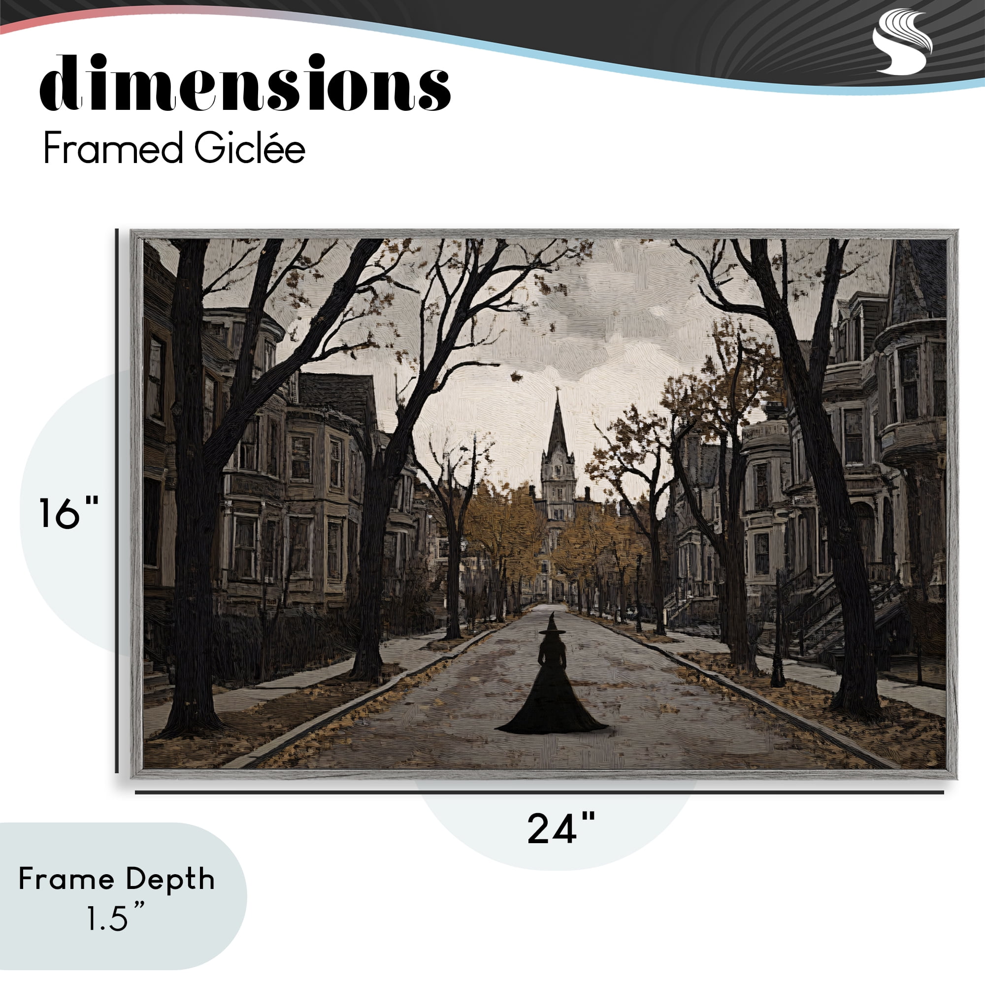 Stupell Industries Witch Strolling Town Streets Gray Framed Giclee Art, design by Jacky Ngan