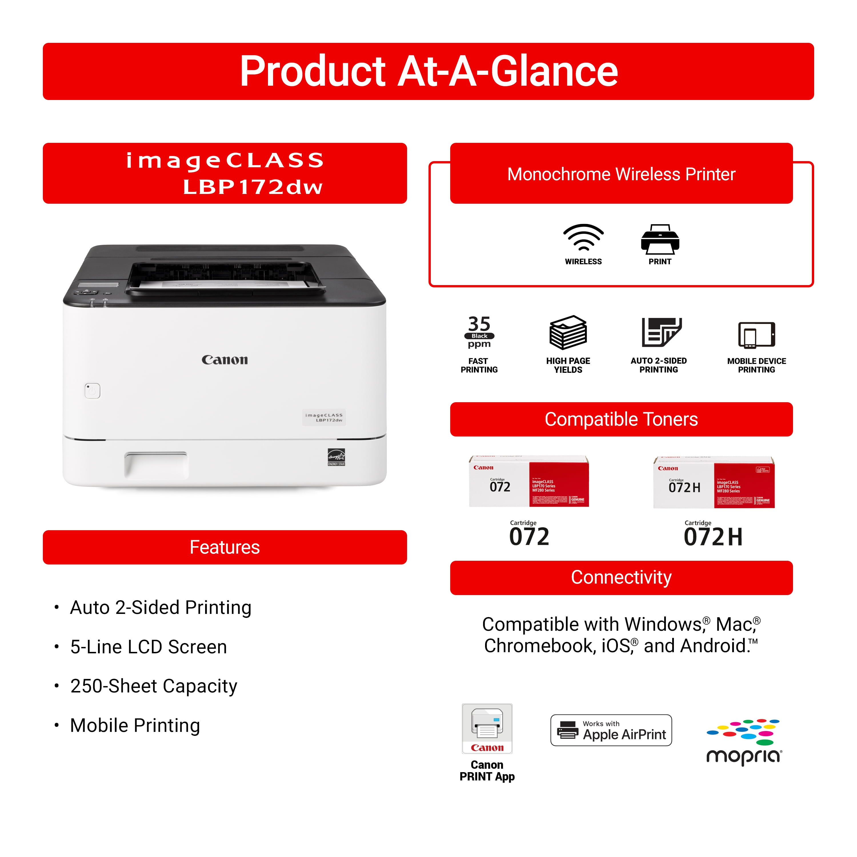 Canon imageCLASS LBP172dw - Wireless, Duplex Laser Printer with 1-Year Limited Warranty