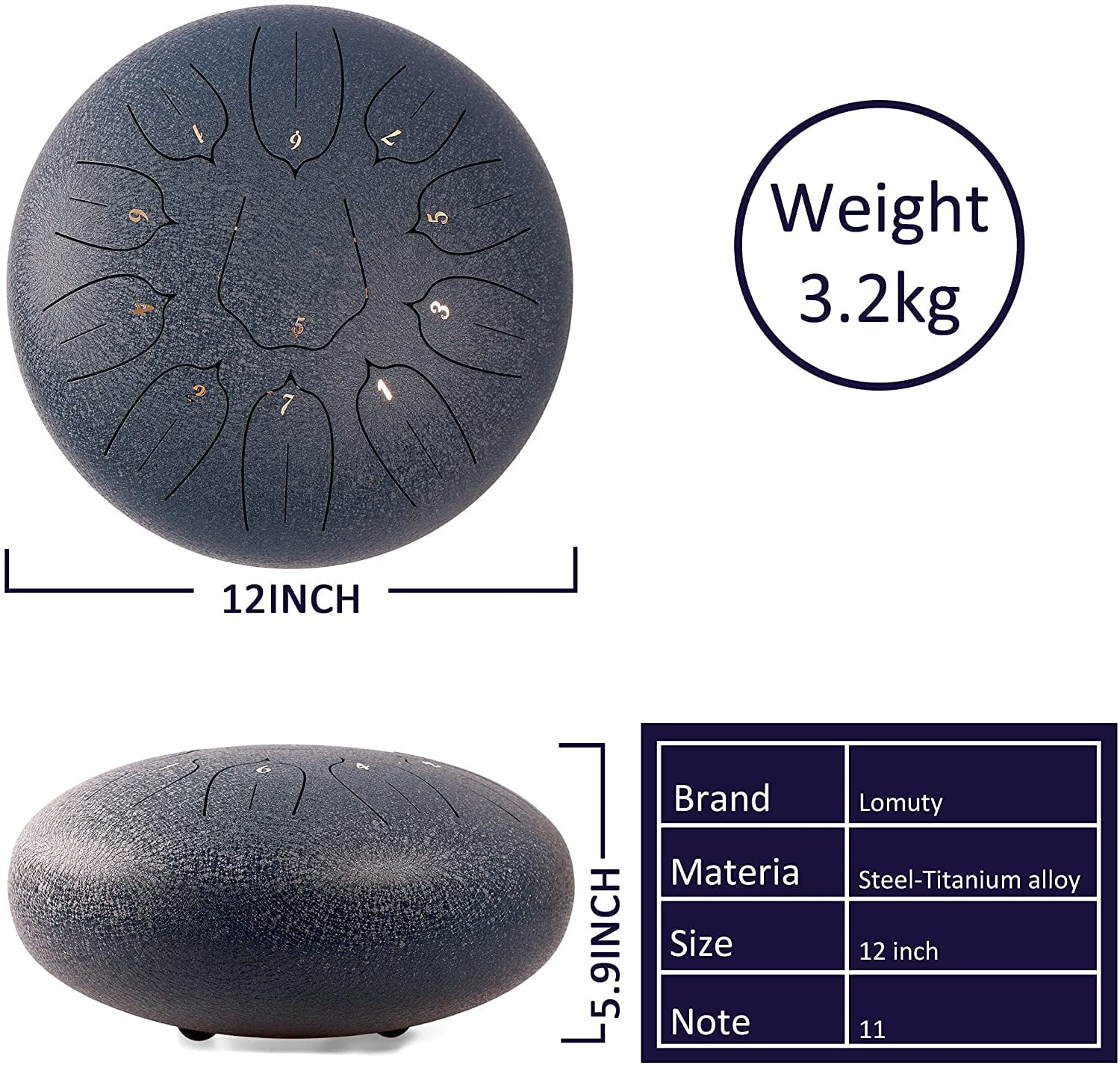 Steel Tongue Drum,15 Notes 14 inch D-Key Handpan Percussion Instrument,for  Meditation, Decompression, Music and Gift (Navy)