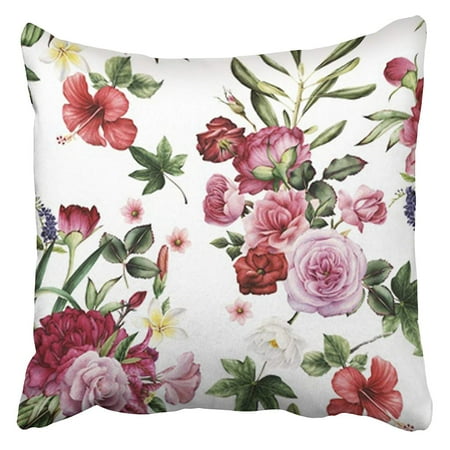 Vintage Rose Pattern (ARHOME Colorful Vintage Floral Pattern with Flowers Watercolor Red Bouquet Summer Rose Flora Pillow Case Cushion Cover 18x18)