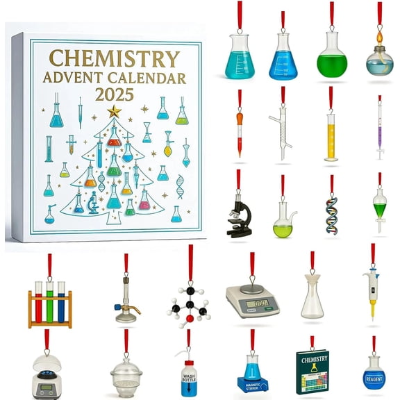 2025 Chemistry Advent Calendar, 24-Day Science Christmas Countdown Box with Lab Equipment Ornaments, Educational Science Themed Gift, Science-Themed Holiday Décor for Classroom or Home