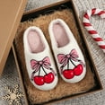 thumbnail image 4 of Plush Bow Cherry Slippers Kawaii Furry Slippers for Autumn Winter Sport Supplies (40-41), 4 of 10