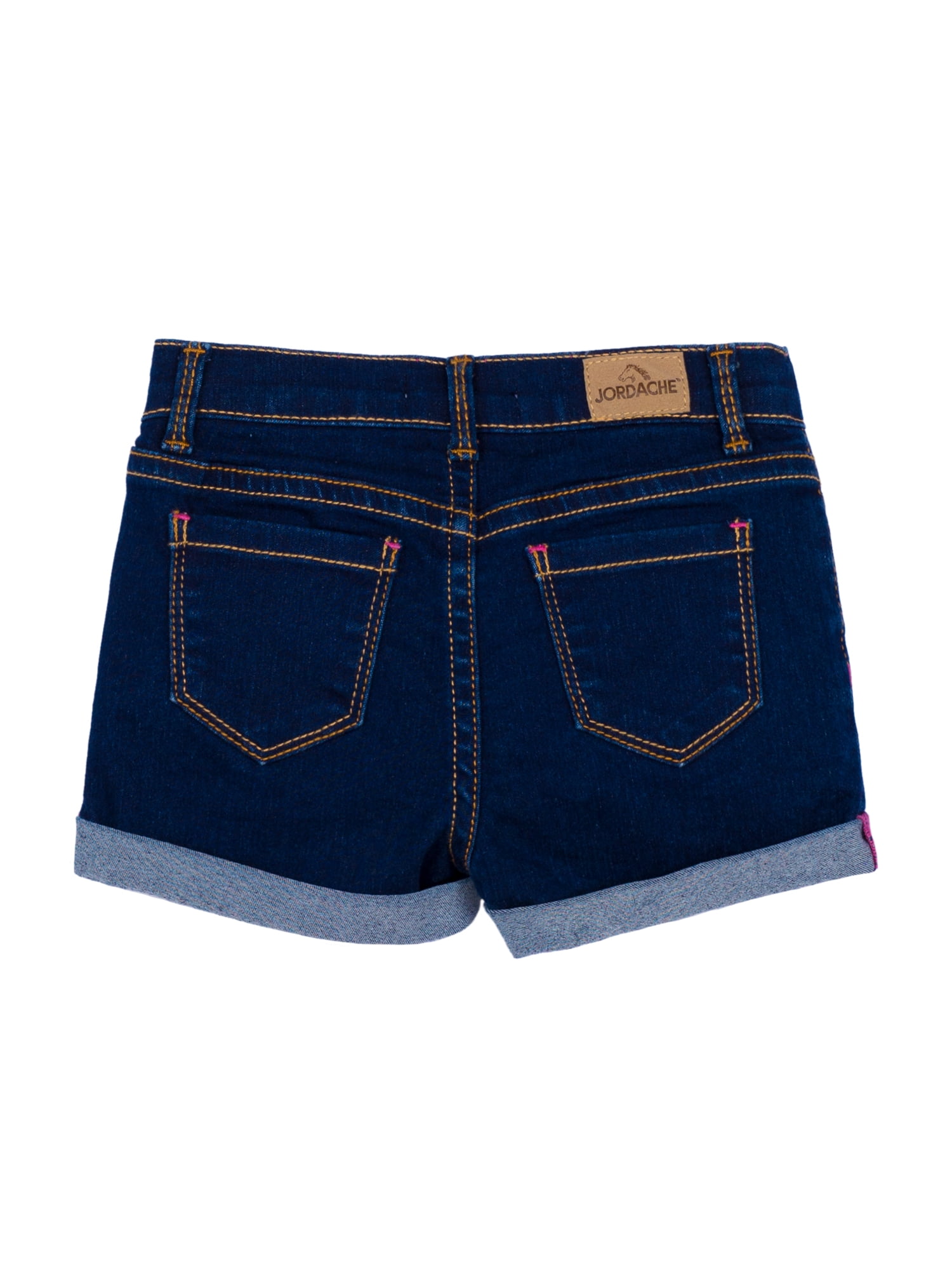 WONDER NATION Girl/'s Rolled Crochet Hem Denim Shorts Dark Wash 6