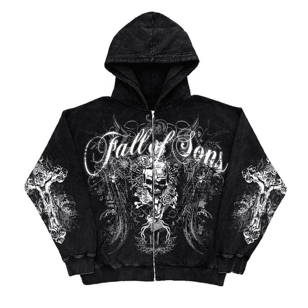 Sudadera Con Cremallera Esqueleto Y2K - Estampado Calaveras Gótico