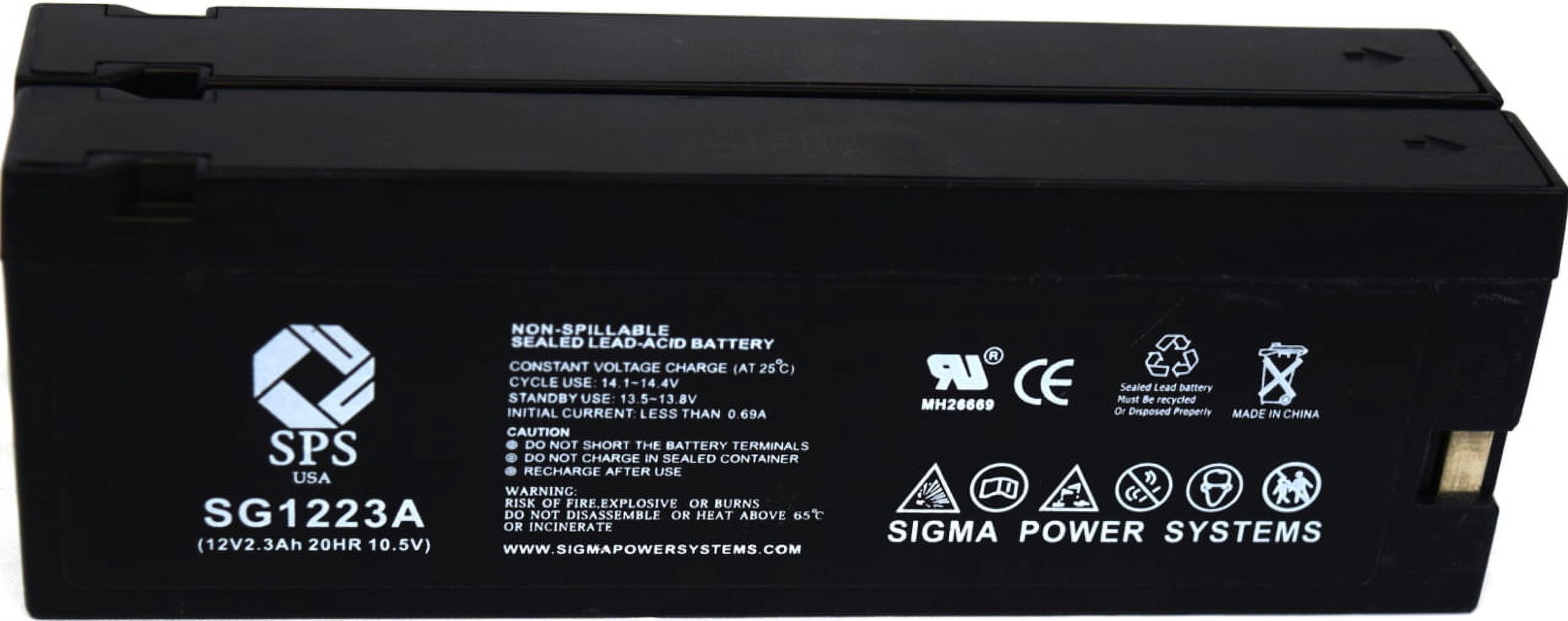 SPS Brand 12V 2.3 Ah (Terminal A) Replacement (SG1223A) for Sylvania  VC-4526 (2 Pack)