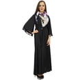 thumbnail image 3 of Bimba Women's Pom Pom Bell Sleeves Casual Black Loose Maxi Dress With Scarf - 14, 3 of 5