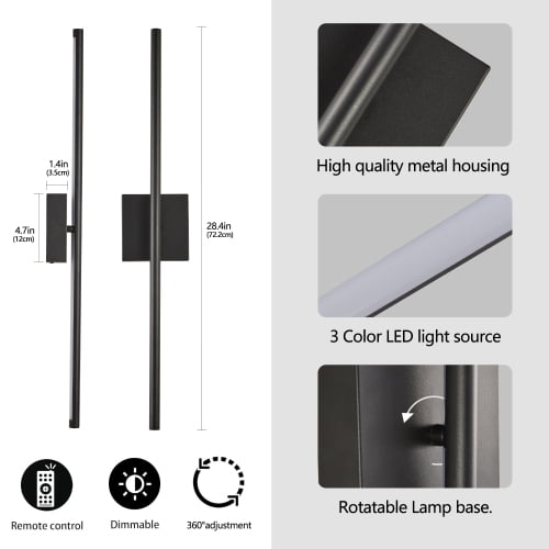 ACE-LIGHTS,2-Pack Modern LED Wall Sconce,Minimalist Indoor Wall Light Fixtures,Black Matte Finish for Living Room,Bedroom,Hallway,Hotel and Home Decor(Black)