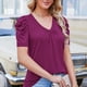 thumbnail image 2 of V cuello puff manga camiseta color puro moda fácil juego mujer verano camiseta para citas desgaste diario, 2 of 7