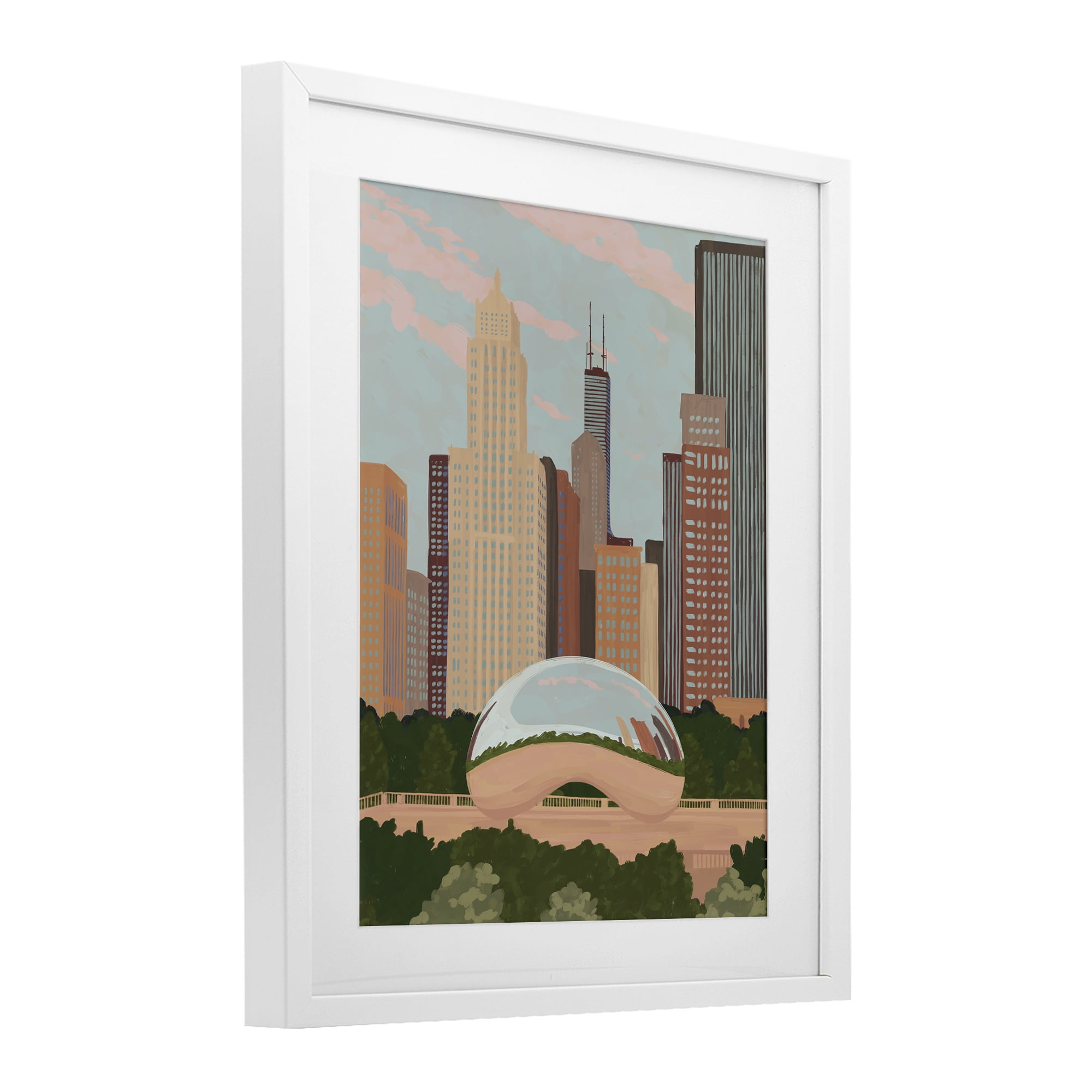 Stupell Industries Chicago Bean Cityscape White Framed Print Under Glass, design by Veronica Lara
