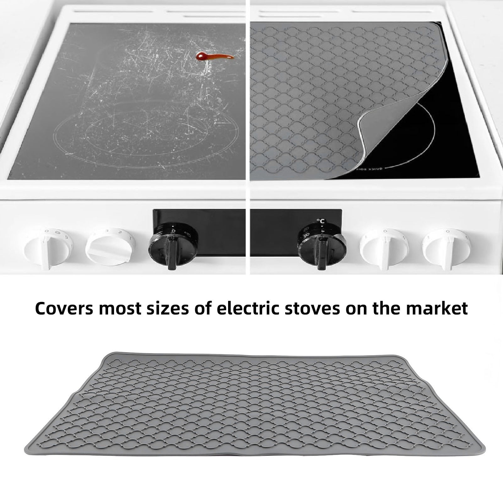 Nieyigj 27.8x19.9in / 70.5x50.5cm Silicone Stove Top Cover for Electric Range, Heat Resistant Dish Drying Mat for Kitchen Counter, Gray Cooktop Protector