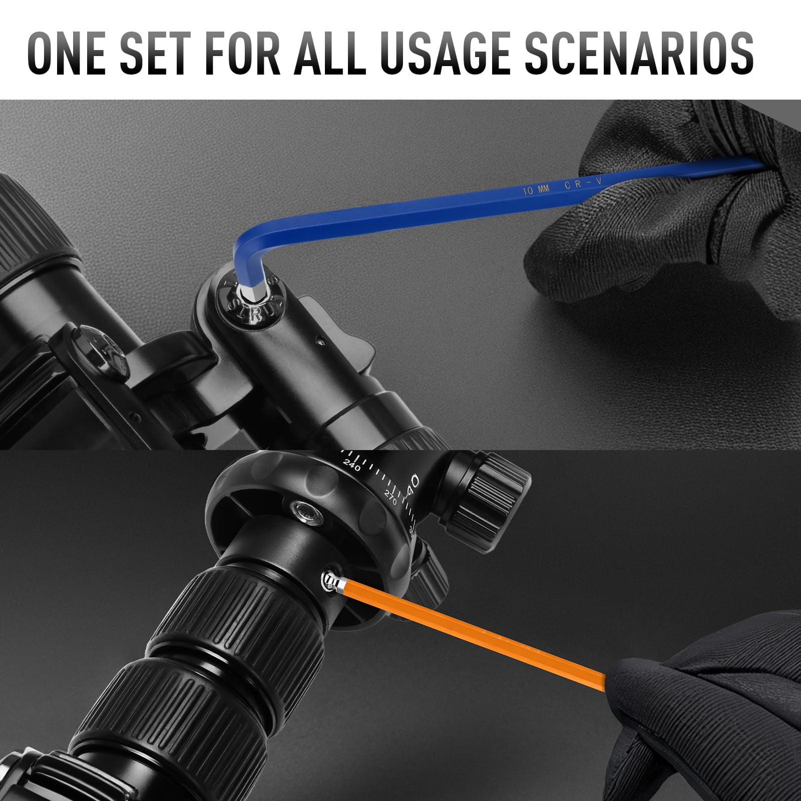 Hex Key Set  18 Metric & Sae Size Extra Long Arm Allen Wrench With Ball End Color Coding Design 1.5-10 Mm 1/16-3/8 Inch For Bicycle Household Diy Chrome Vanadium Steel