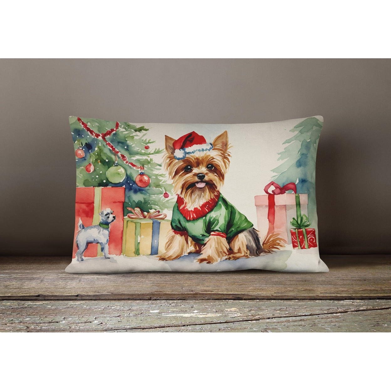Carolines Treasures DAC1397PW1216 16 x 12 in. Unisex Yorkie Christmas Fabric Decorative Pillow
