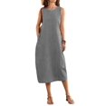 thumbnail image 2 of Summer Dresses for Women Casual Maxi Dress Vacation Long Sundresses Plaid Striped with Pockets Black Checkered M, 2 of 9