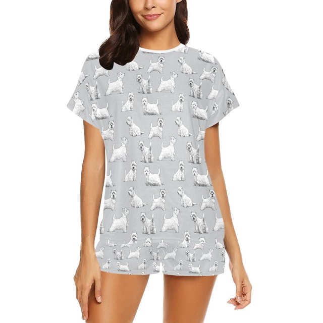 Conjunto de pijama corto para mujer con estampado de Scottish Terriers LKS3011