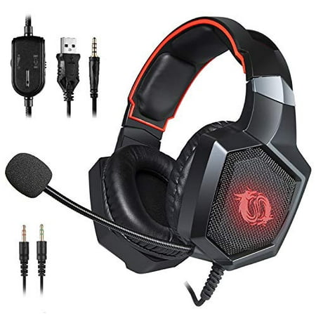 Game Lab Phantom (2019 Edition) Red LED Over-Ear Surround Sound Gaming Headset Noise Cancelling Microphone for PC, Xbox
