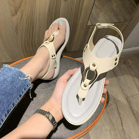 

Women Ladies Metal Comfortable Flip Flops Wedges Slipper Sandals Casual Shoes