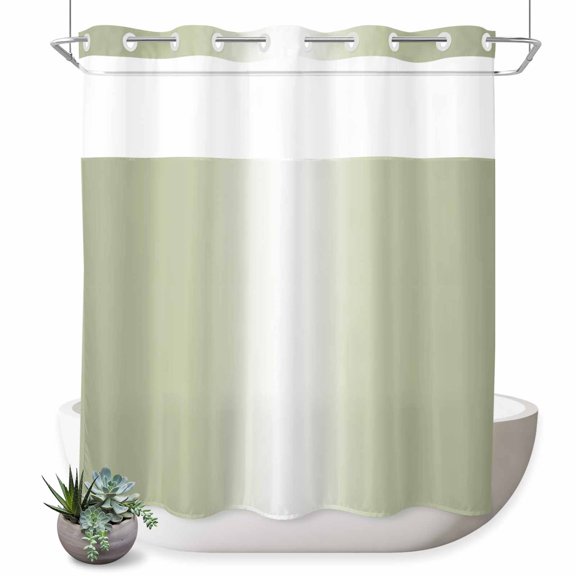 No Hook Shower Curtain, Sage Green Ombre Shower Curtains for Bathroom with See Through Top Window, Aesthetics Modern Abstract Art Gradient Waterproof & Washable Bath Curtain 66"x72"