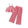 thumbnail image 1 of xiaxaixu Kids Girls Clothes Suits Solid Color Ruffles Sleeveless Sling Tank Tops and Elastic Waist Pleated Wide-Leg Pants 2Pcs Set, 1 of 8