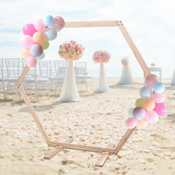 DENEST 7.1 FT Hexagon Wood Wedding Arch Frame Decor Wood Hexagon Arch Backdrop Stand