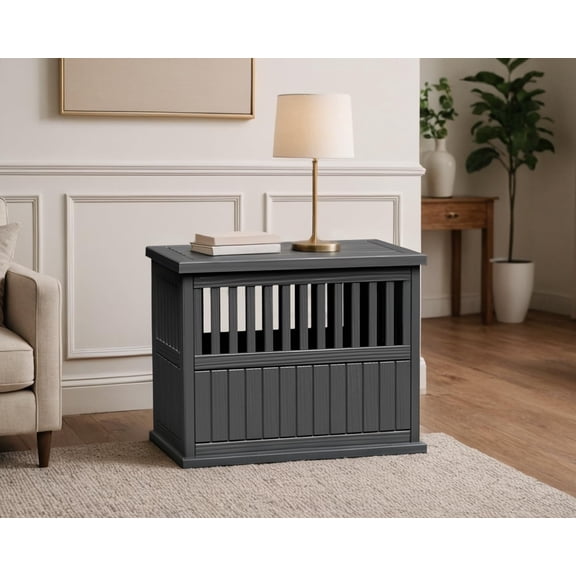 30 Inch Small Dog Crate Furniture Lockable Kennel Indoor Cage Heavy Duty Decorative Plastic Pet End Table for Small Medium Dogs Black