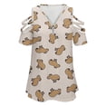 thumbnail image 4 of Capybara Womens Summer V Neck Zipper Top Short Sleeve T Shirt Off Shoulder Top Casual Classy Loose Shirts, 4 of 7