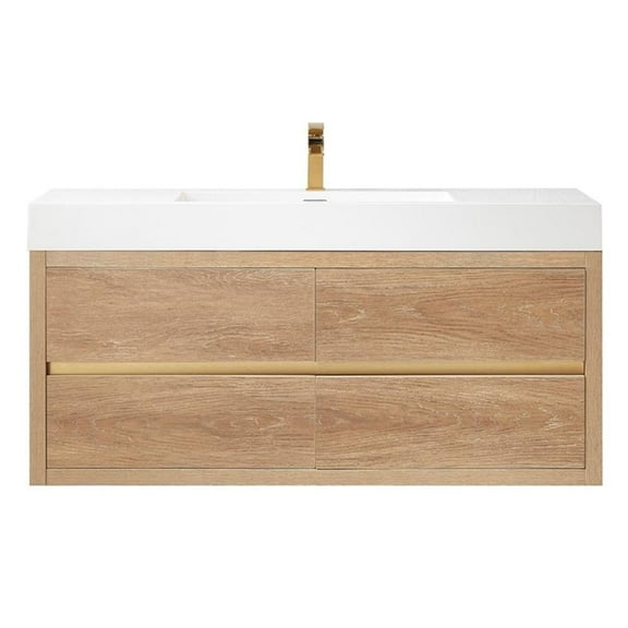 Pemberly Row 48" Single Sink Wall-Mount Floating Wood Bathroom Vanity No Mirror