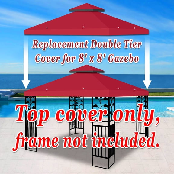SOLAXO 8'X8' Replacement Canopy Top 2-Tier Gazebo Sunshade Replacement Top Cover Patio Pavilion (Burgundy)