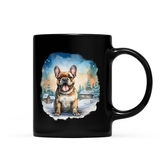 Hello Winter French Bulldog Welcome Snowy Night Watercolor Vintage Mug Dog Lover Gifts Coffee Tea Cup - 01011