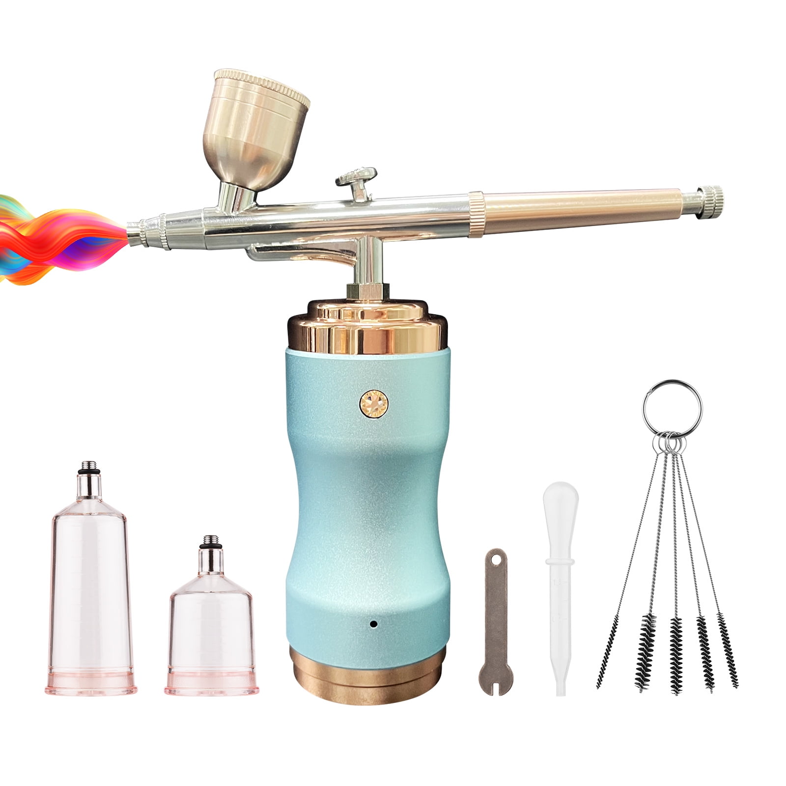 Painting Airbrush Compressor Art Nail for Decorating Pen Makeup Air Portable Dual-Action Cake Coloring with Model 3-level Pressure Adjustable Battery Handheld Built-in Brush Kit Cordless