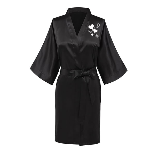 Bata de baño de seda helada de color liso con estampado frontal y trasero para mujer, ropa de casa, pijamas