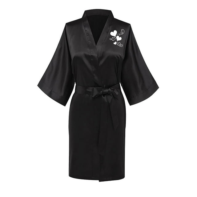 Teissuly Bathrobes For Women Fashionable Front And Back Printed Solid Color Ice Silk Bathrobe Sexy Home Clothing