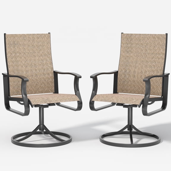 MRUAKA Patio Swivel Chairs Set of 2, Outdoor Dining Chairs Mid Back All Weather Breathable Textilene Outdoor Swivel Chairs with Metal Rocking Frame for Lawn Garden Backyard Deck, Khaki