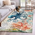 thumbnail image 3 of Rectangle Area Rug 4x6ft,Ocean Octopus Coral Starfish Washable Carpet Non-Slip Runner Accent Rugs Indoor Floor Mat for Bedroom Living Room Decor,Marine Animals Vintage Letter, 3 of 9