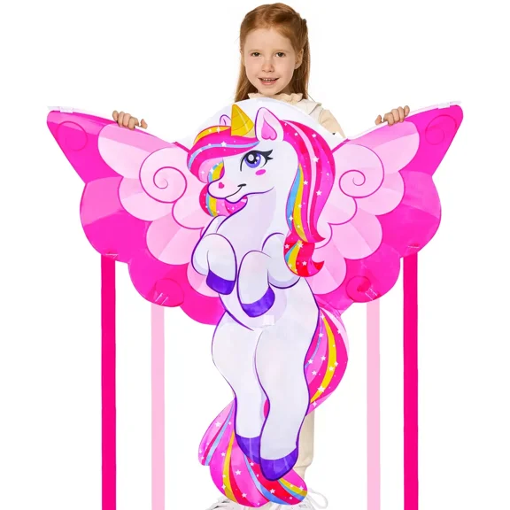 Joyfy Pink Unicorn Kite - 43.3"Giant Kite for Kids and Adults with 262.5 ft String Easy to Fly Outdoor Games and Activities