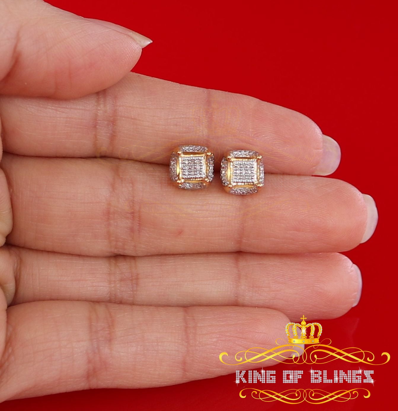 King of Bling's Women's Stud In 925 Yellow Sterling Silver 0.05ct Diamond Stud Men's Earrings