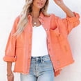 thumbnail image 6 of WCMZJ WCMZJ Ripped Fringe Jean Jacket Women Distressed Washed Button Down Unisex Frayed Denim Shacket with Pocket Orange S, 6 of 8