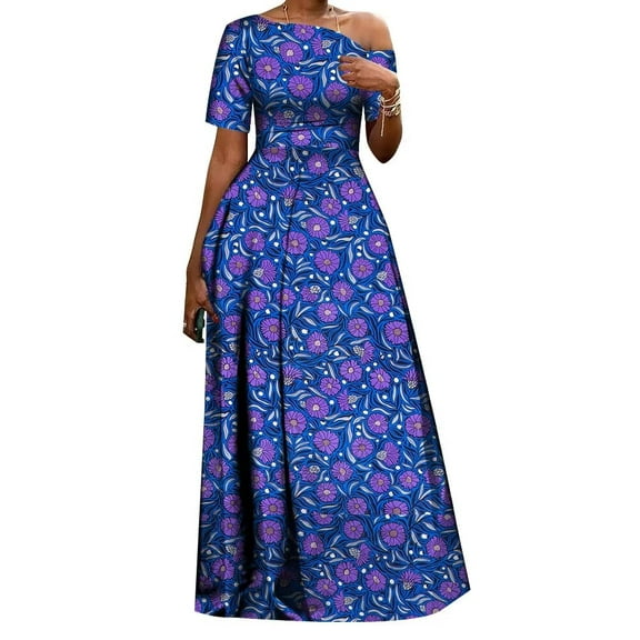 BintaRealWax African Dresses for Women Ankara Print off Shoulder Lady Dresses Dashiki Party Clothes African Abayas for Women
