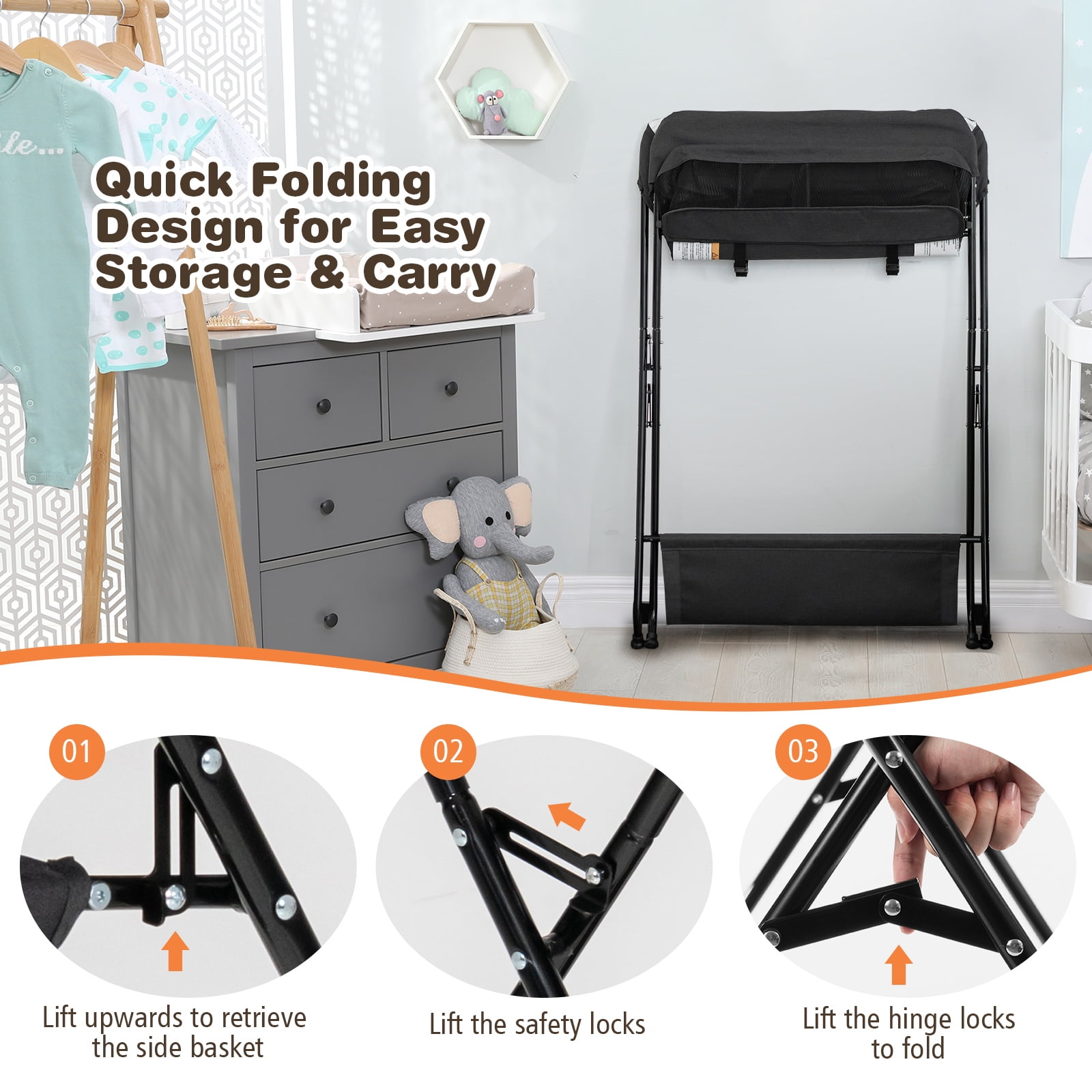 Infans Infant Baby Changing Table Folding Diaper Station Organizer w/ Storage