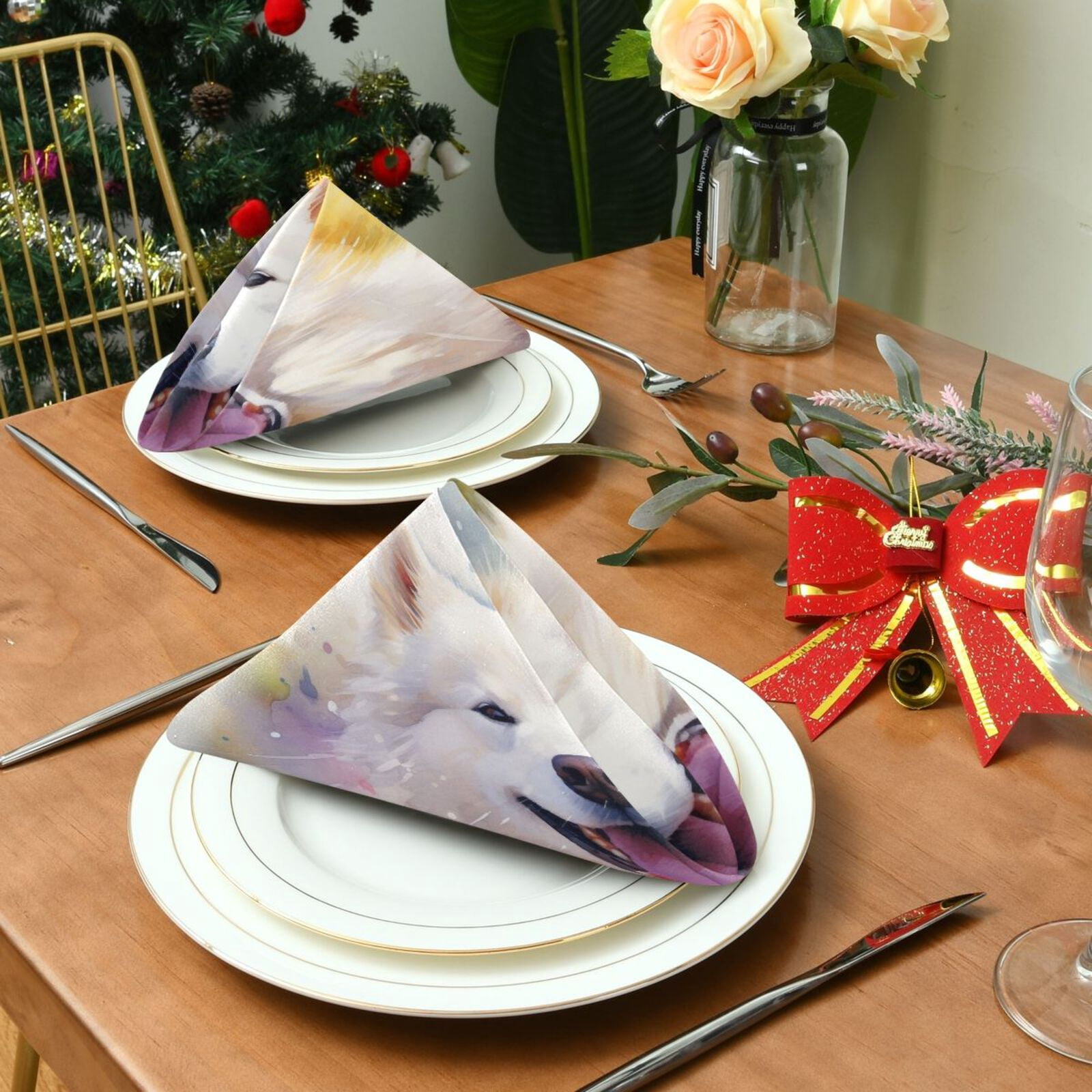 JSTEL Samoyed Dog Cute Cloth Napkins Set of 6, 20x20 Inch Washable and Reusable Napkin for Decoupage Dinner Party Everyday Use
